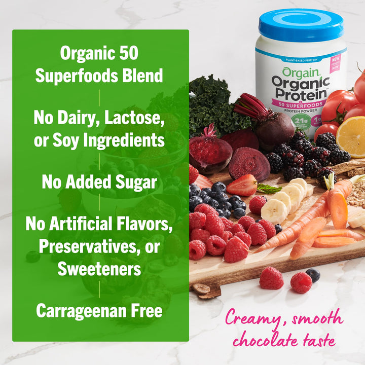 Orgain Organic Vegan Protein and Superfoods Powder, Chocolate, 1.12 lb