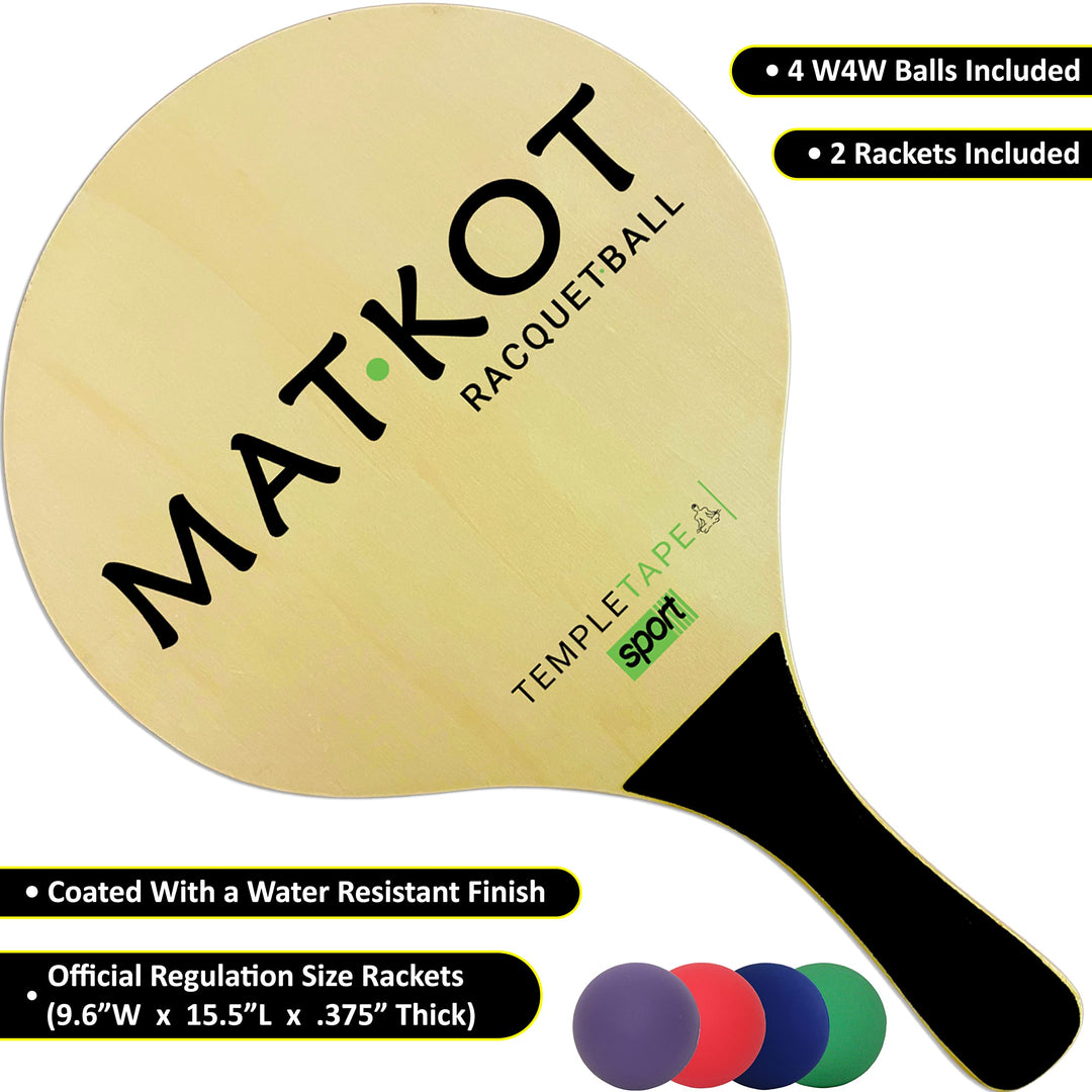 W4W Beach Paddle Ball Racket Set, 2 Paddles, 4 Balls