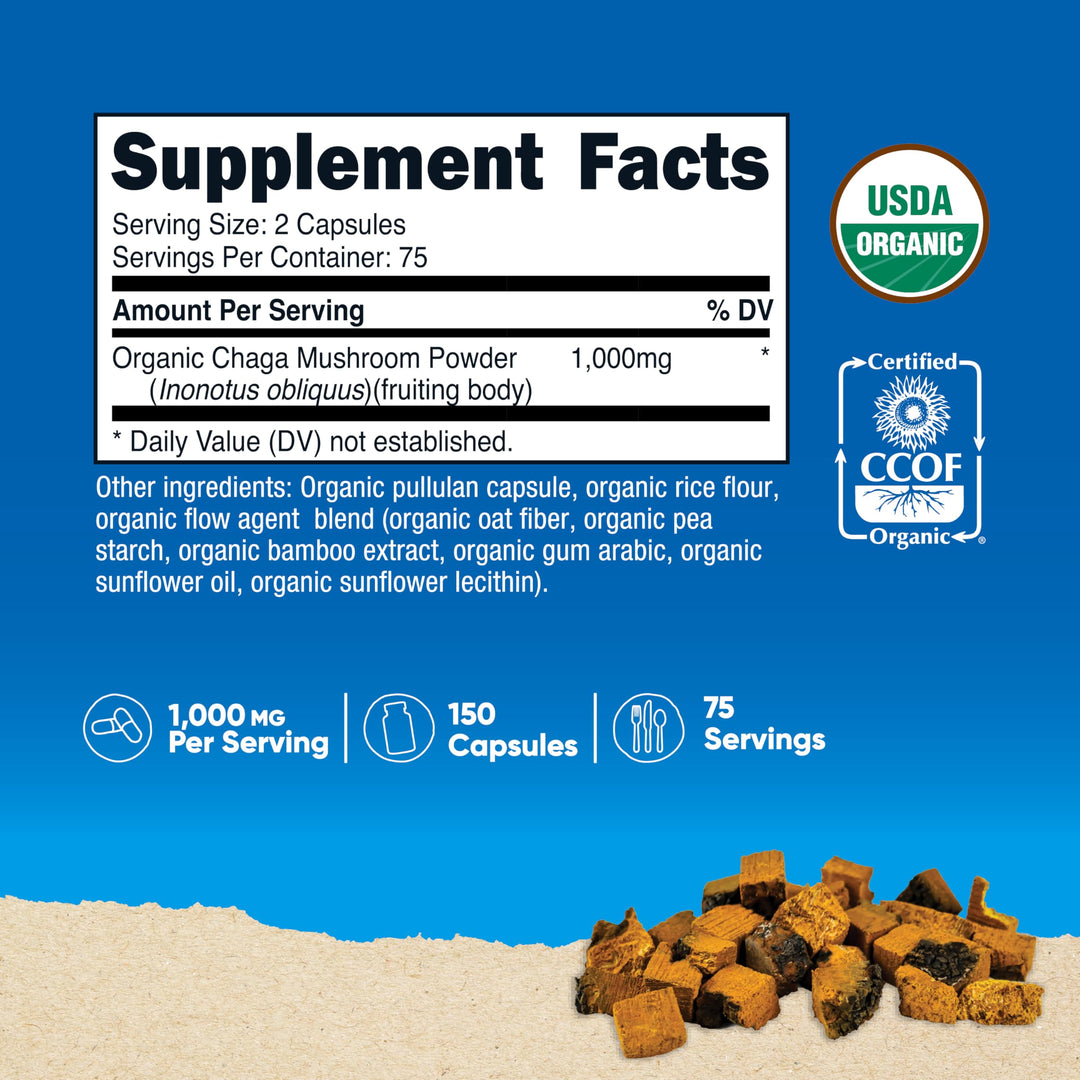 Nutricost Organic Chaga Mushroom Capsules, 1000 mg, 150 Count