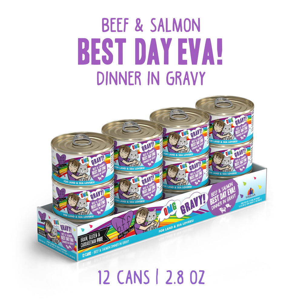 Weruva B.F.F. OMG Best Day Eva! Beef & Salmon in Gravy Cat Food, 2.8 oz, Pack of 12