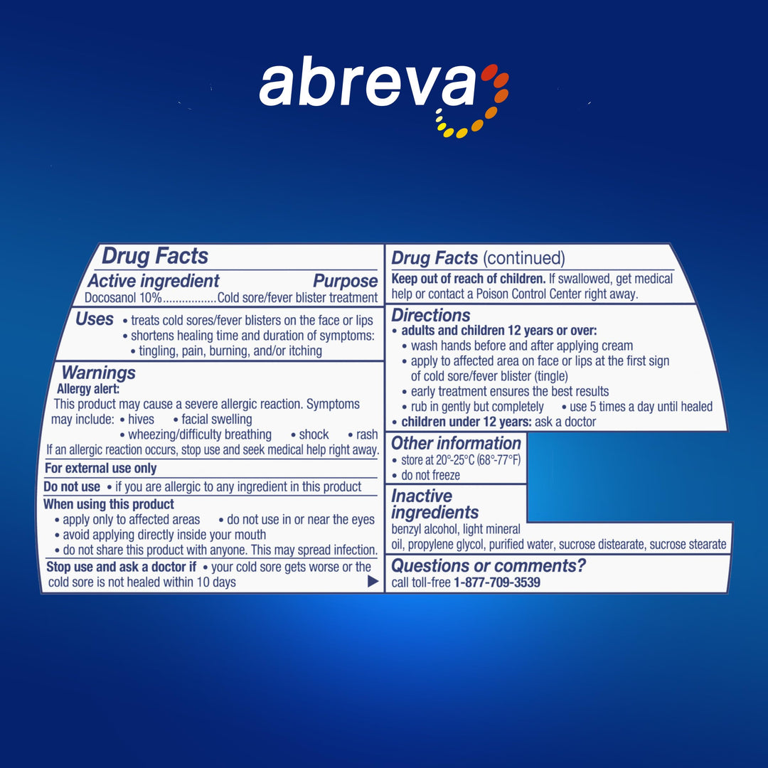 Abreva 10 Percent Docosanol Cold Sore Treatment, 0.07 oz Tube, Pack of 2