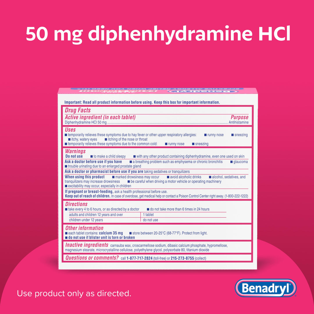 Benadryl Extra Strength Allergy Relief Tablets, 50 mg, 24 Count