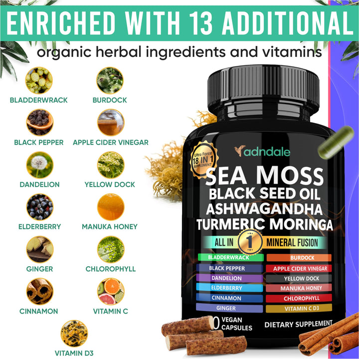 Adndale Sea Moss Capsules, 90 Count