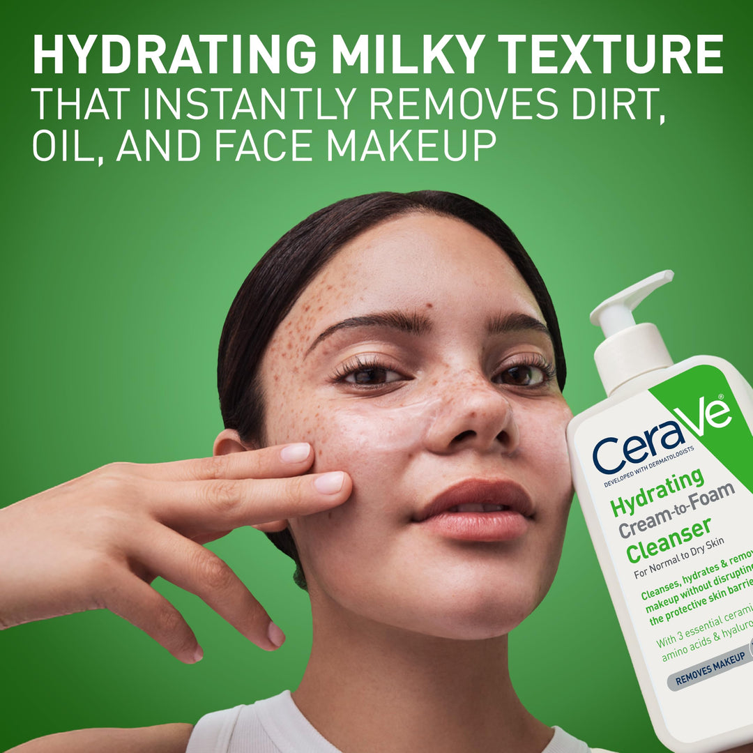 CeraVe Hydrating Cream-to-Foam Cleanser, Fragrance Free, 19 fl oz