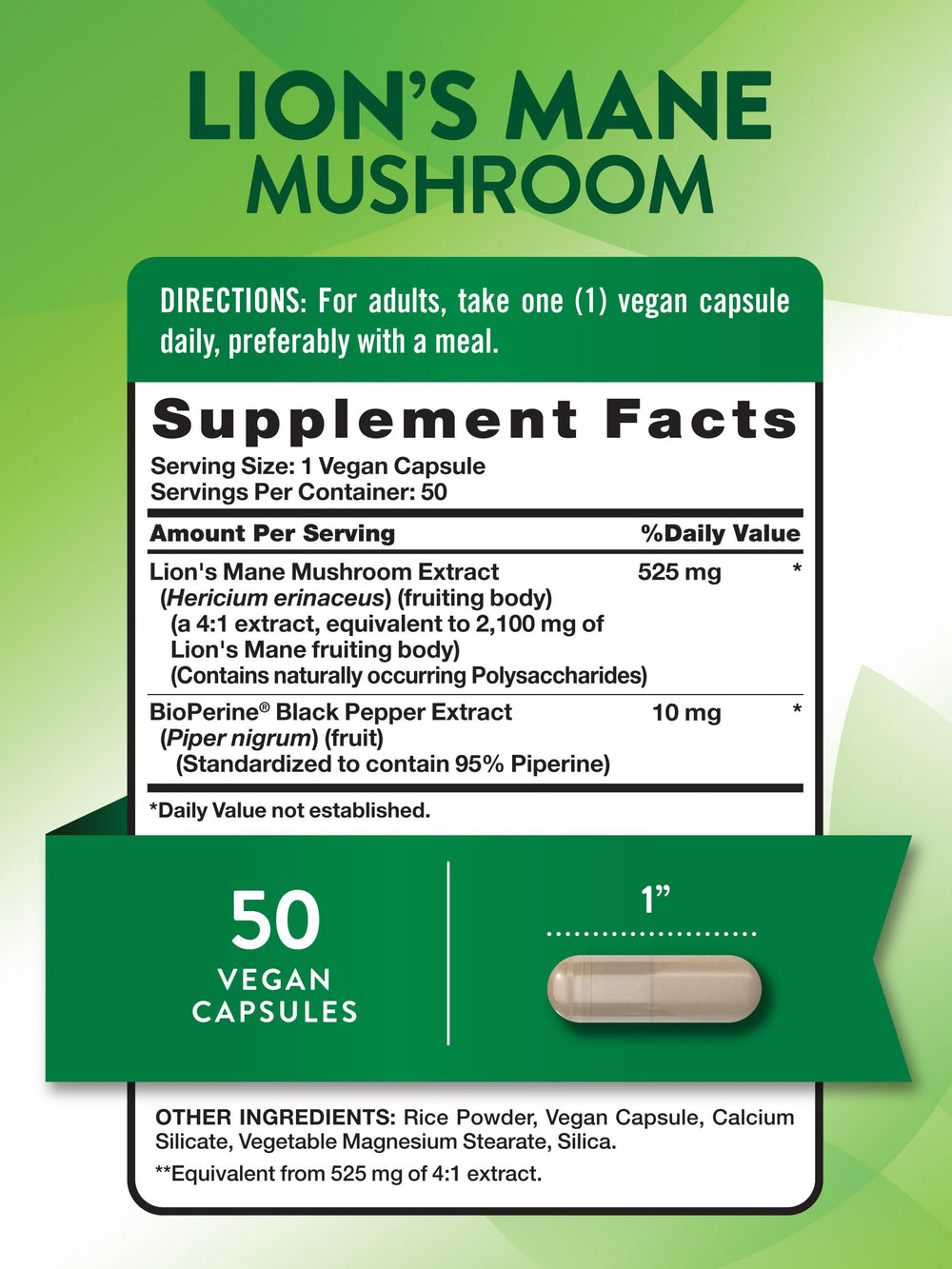 Nature's Truth Lions Mane Mushroom Supplement, 2100 mg, 50 Count