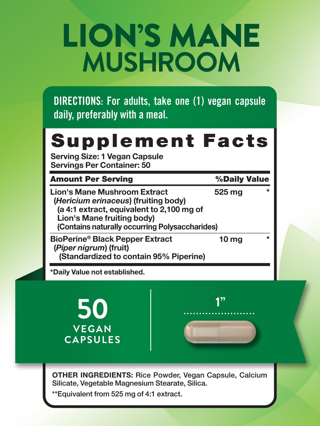 Nature's Truth Lions Mane Mushroom Supplement, 2100 mg, 50 Count