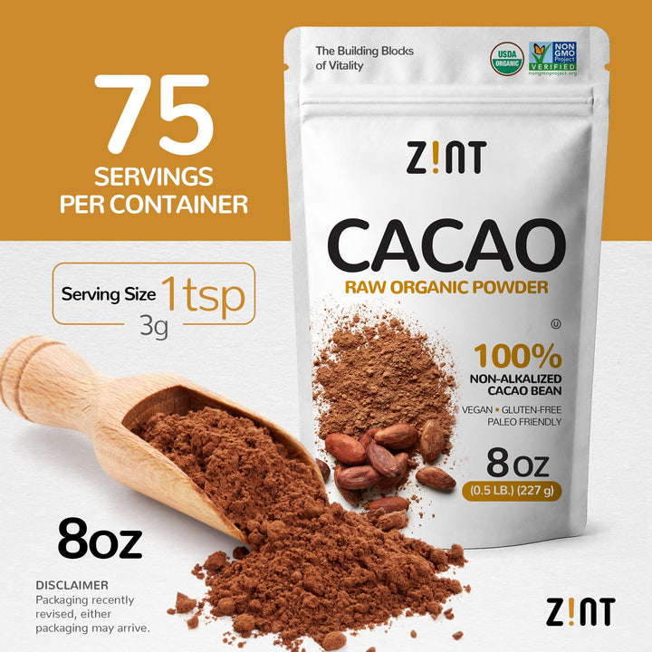 Zint Raw Organic Cacao Powder, Unsweetened, 8 oz