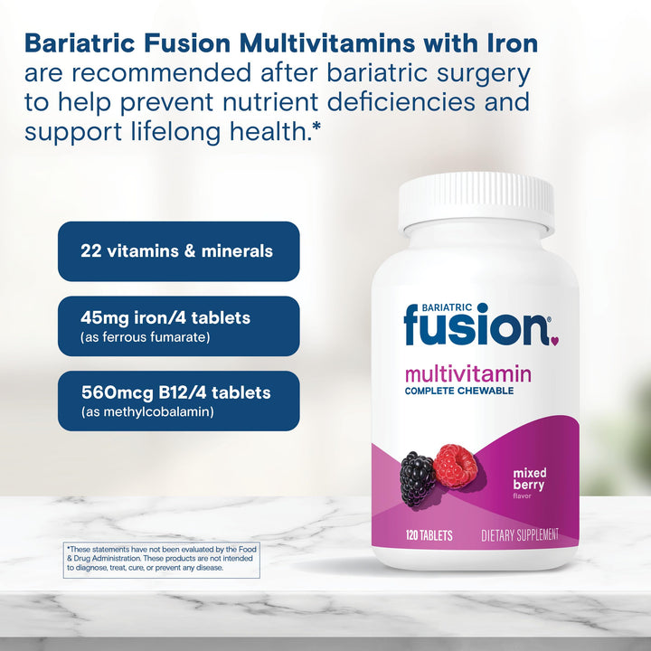 Bariatric Fusion Complete Chewable Bariatric Multivitamin, Mixed Berry, 120 Count