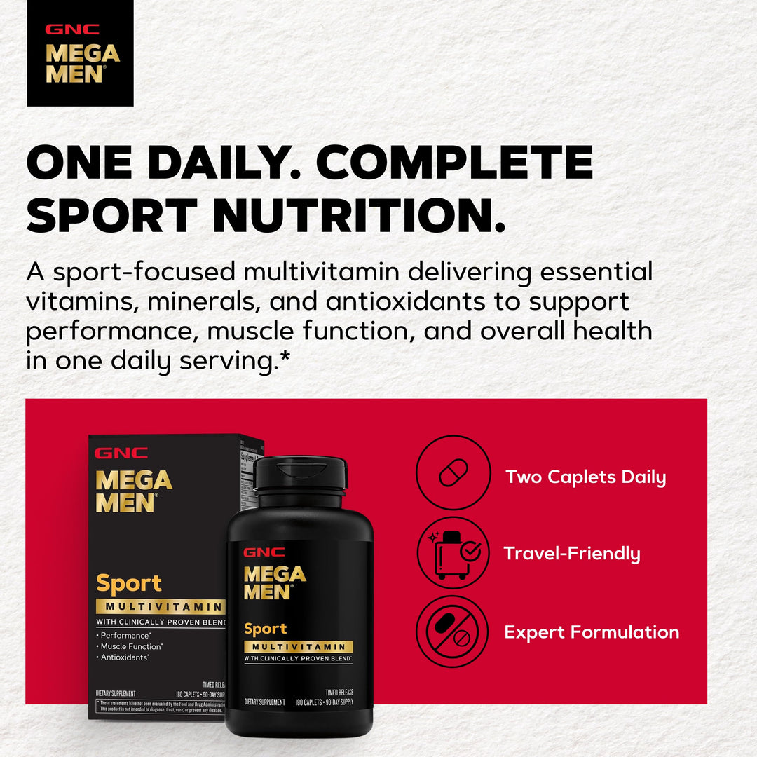 GNC Mega Men Sport Multivitamin Caplets, 180 Count