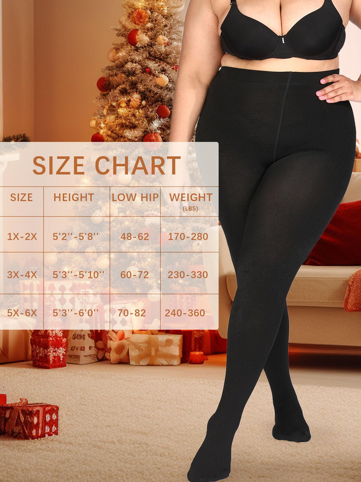 VivaCurve Plus Size Fleece Lined Tights, Black, XL-XXL