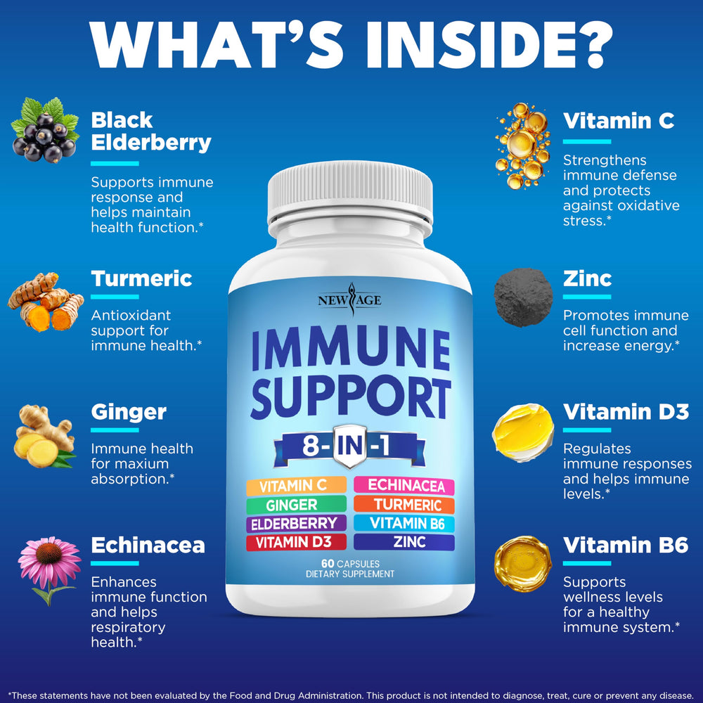 NEW AGE 8 in 1 Immune Support Supplement, 120 Count, Pack of 2