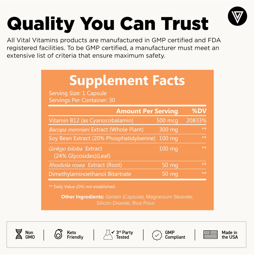 Vital Vitamins Brain Supplement And Nootropics Booster