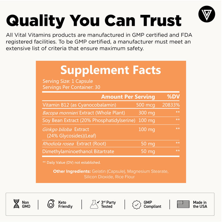 Vital Vitamins Brain Supplement And Nootropics Booster