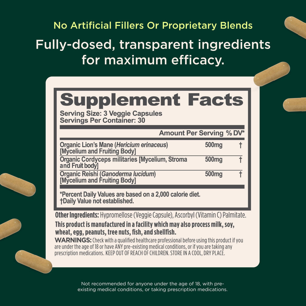 The Genius Brand Mushroom Supplement, 90 Count