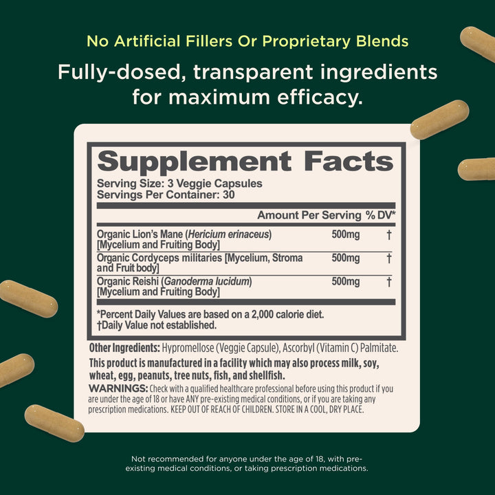 The Genius Brand Mushroom Supplement, 90 Count