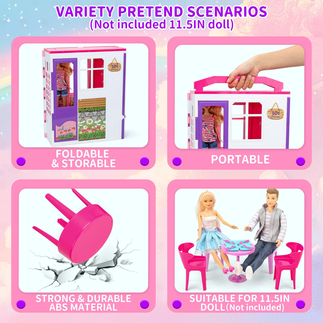 Style Shine 1-Story Dollhouse, Foldable Playset