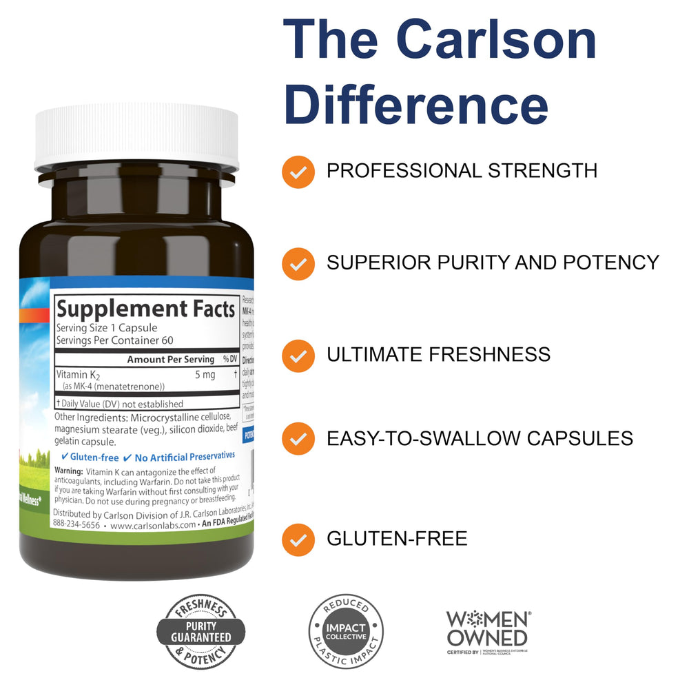 Carlson Vitamin K2 MK-4 Menatetrenone, Soy-Free, 60 Count