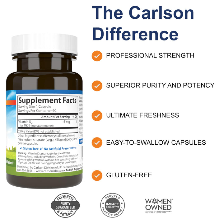 Carlson Vitamin K2 MK-4 Menatetrenone, Soy-Free, 60 Count