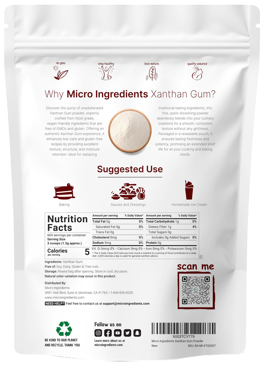 Micro Ingredients Xanthan Gum Powder, 32 oz