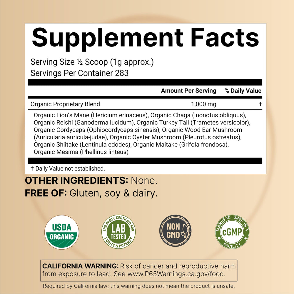 NatureBell Organic Mushroom Powder, 10 oz