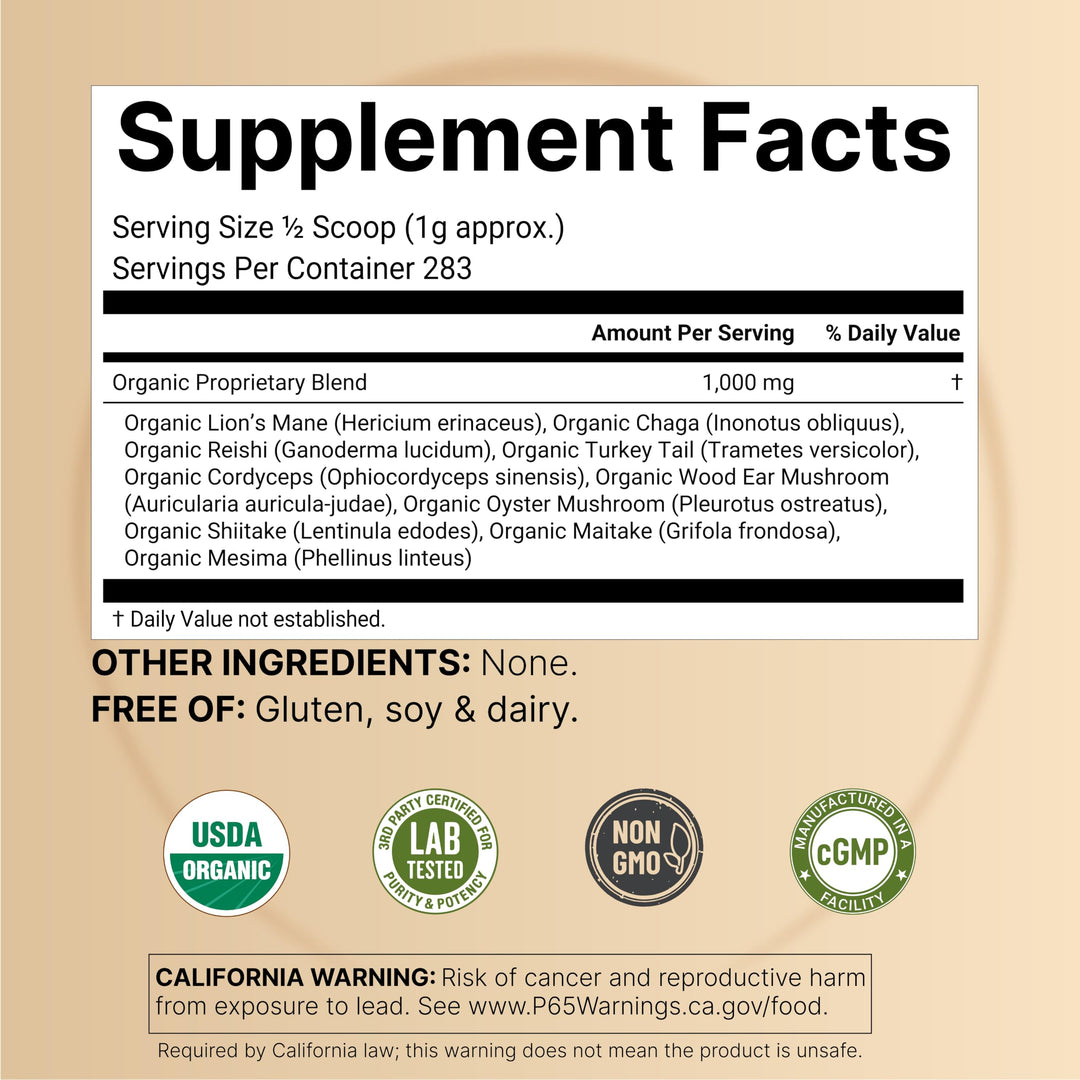 NatureBell Organic Mushroom Powder, 10 oz