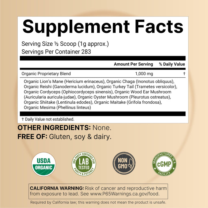 NatureBell Organic Mushroom Powder, 10 oz