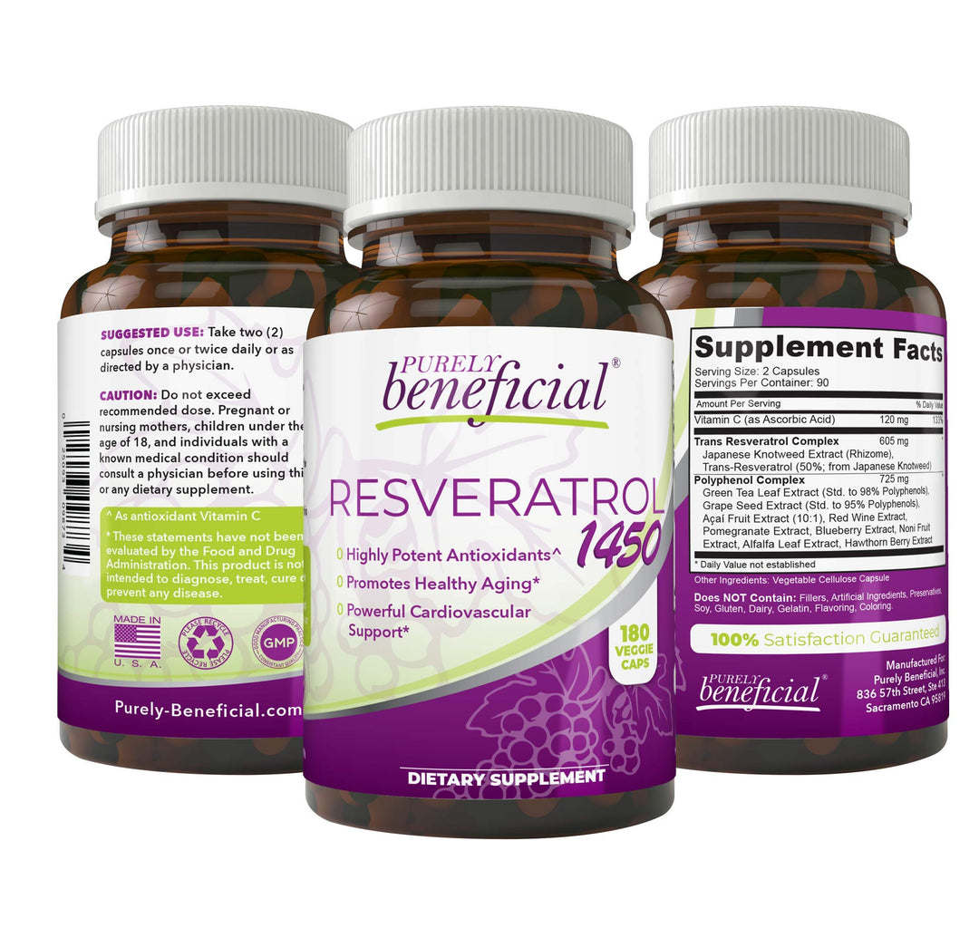 PURELY beneficial Resveratrol Supplement, 1450 mg, 90 Count