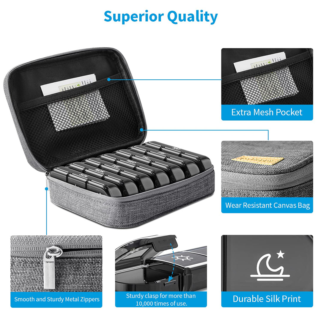 ZIKEE Weekly Pill Case Organizer, 3 Times a Day, Grey