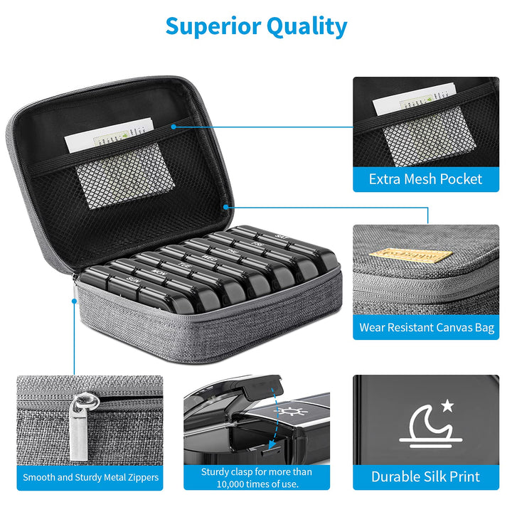 ZIKEE Weekly Pill Case Organizer, 3 Times a Day, Grey
