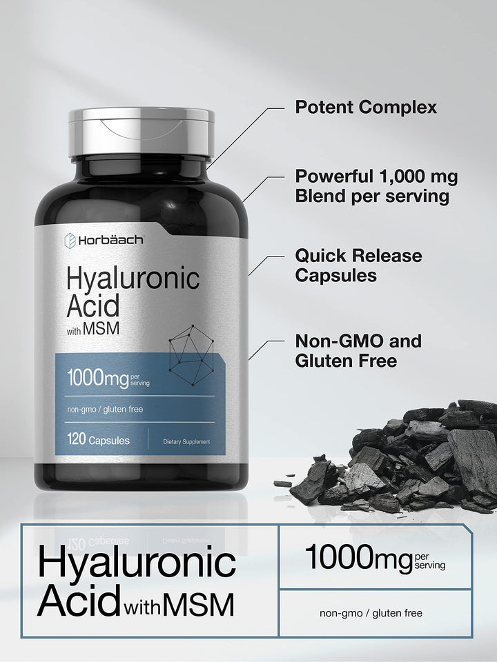 Horbäach Hyaluronic Acid With MSM Capsules, 1000 mg, 120 Count