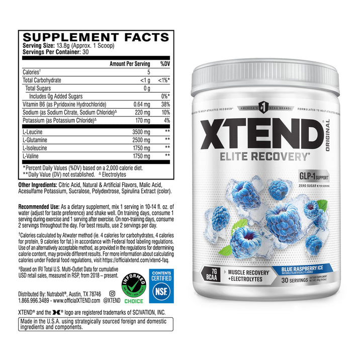 Scivation Xtend Original BCAA Muscle Recovery, Blue Raspberry Ice, 30 Servings