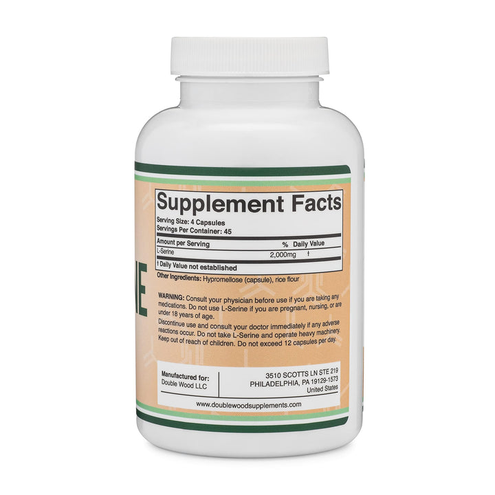 Double Wood Supplements L-Serine Capsules, 500 mg, 180 Count