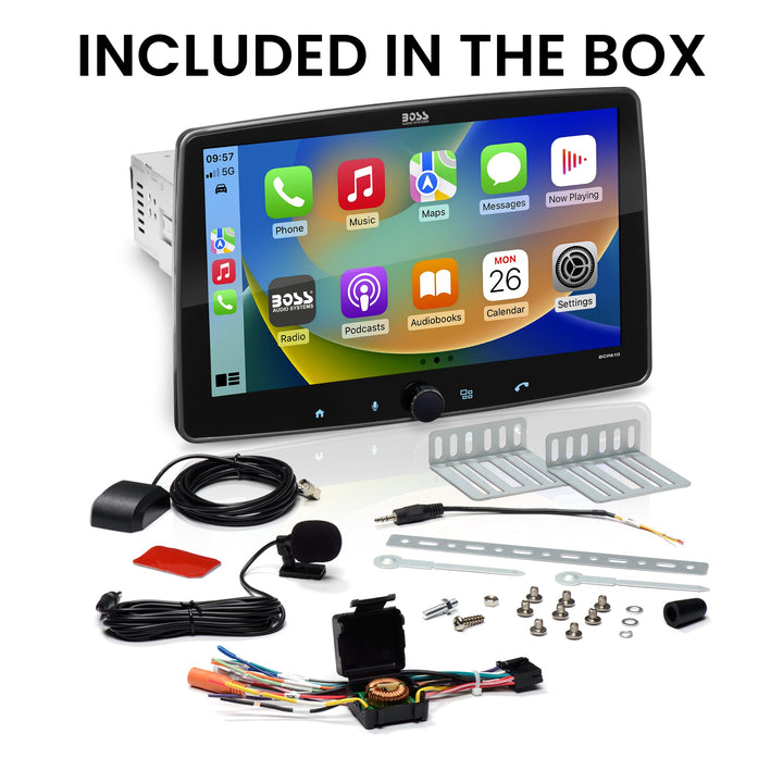 BOSS Audio Systems BCPA10 Single Din Chassis with Detachable 10.1 Inch Capacitive Touchscreen, Apple CarPlay, Android Auto, Bluetooth, No DVD, RGB Illumination, High Resolution FLAC Audio