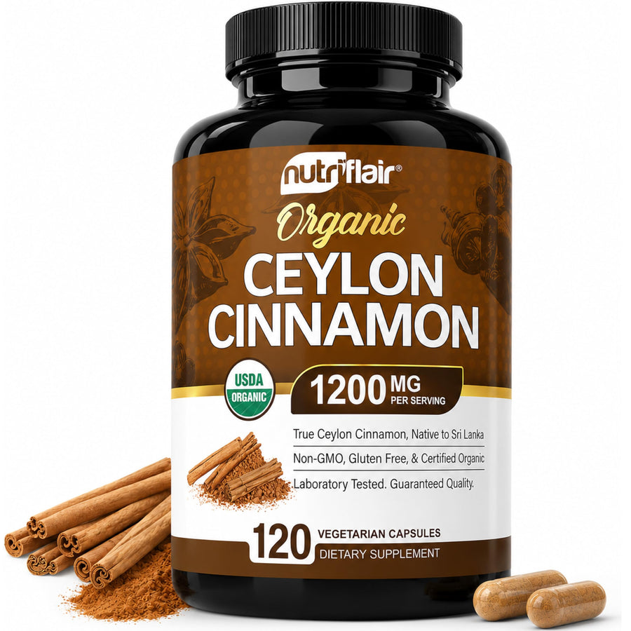 NutriFlair Organic Ceylon Cinnamon, 1200 mg, 180 Count