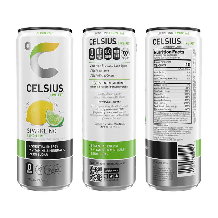 CELSIUS Sparkling Energy Drink, Lemon Lime, 12 fl oz, Pack of 12