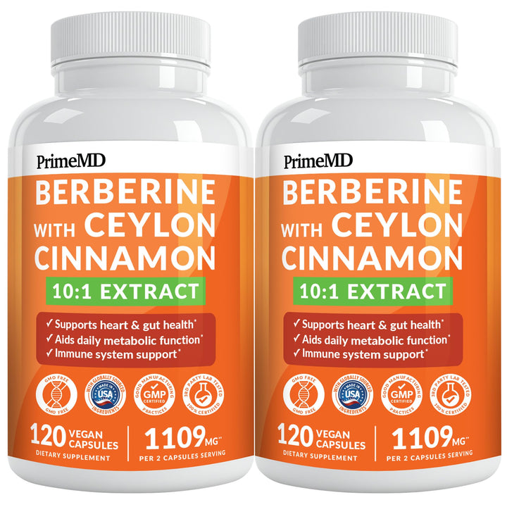PrimeMD Berberine Supplement With Ceylon Cinnamon, 1500 mg, 120 Count