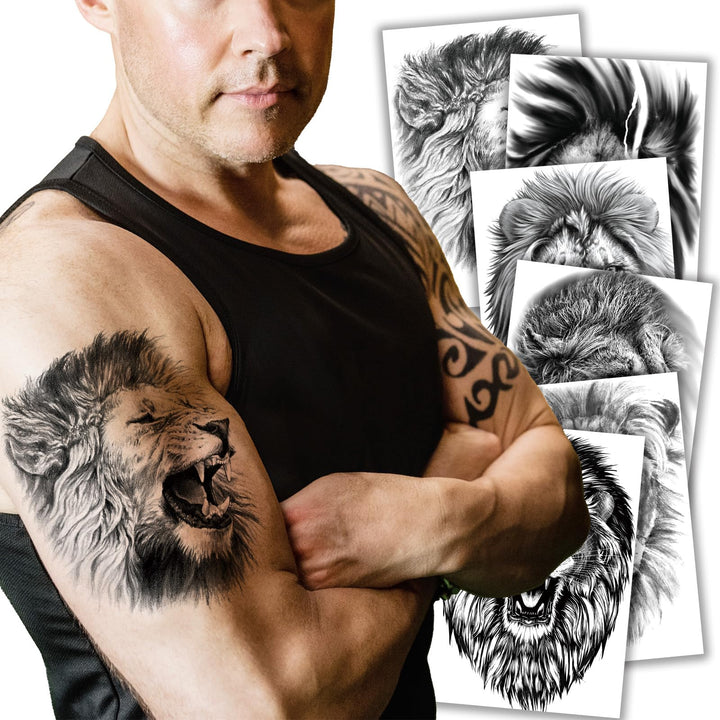 KOTBS Lion Head Temporary Tattoos, 6 Count