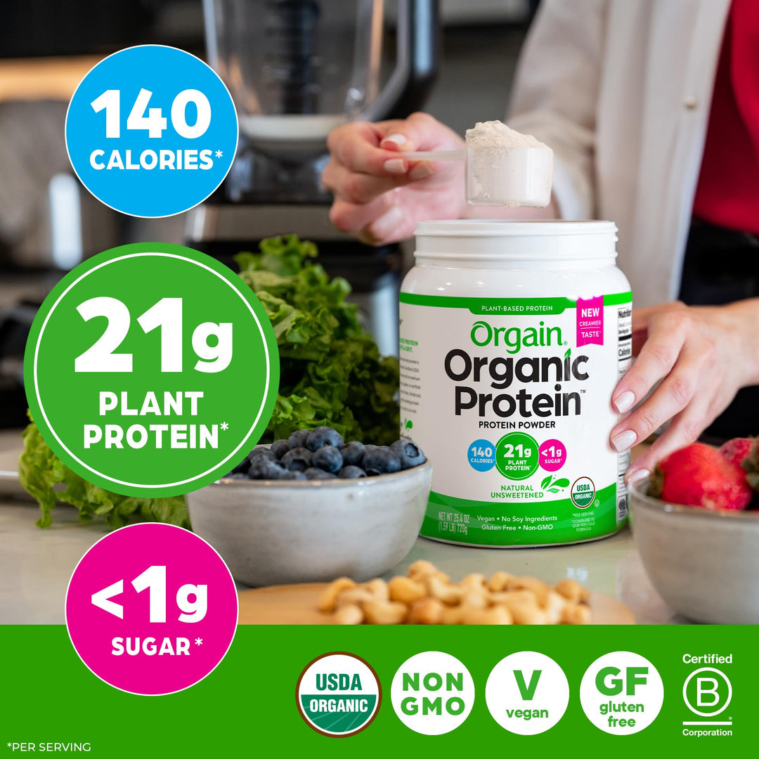 Orgain Organic Vegan Protein Powder, Natural Unsweetened, 1.59 lb