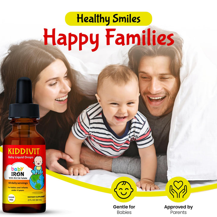 Kiddivit Baby Iron Liquid Drops with Vitamin B12 and Folate, 2 fl oz