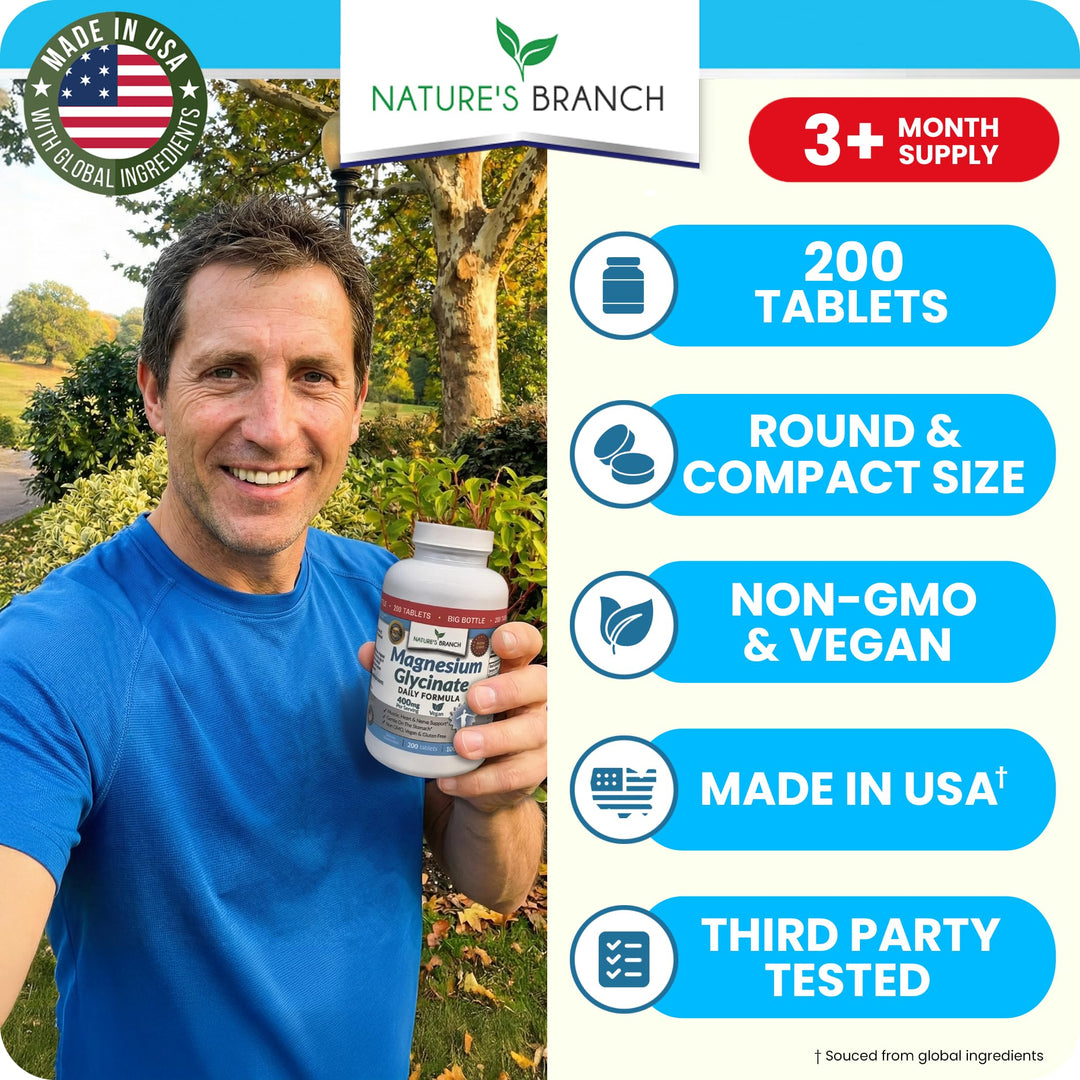 NATURE'S BRANCH Magnesium Glycinate 400 mg, 200 Count