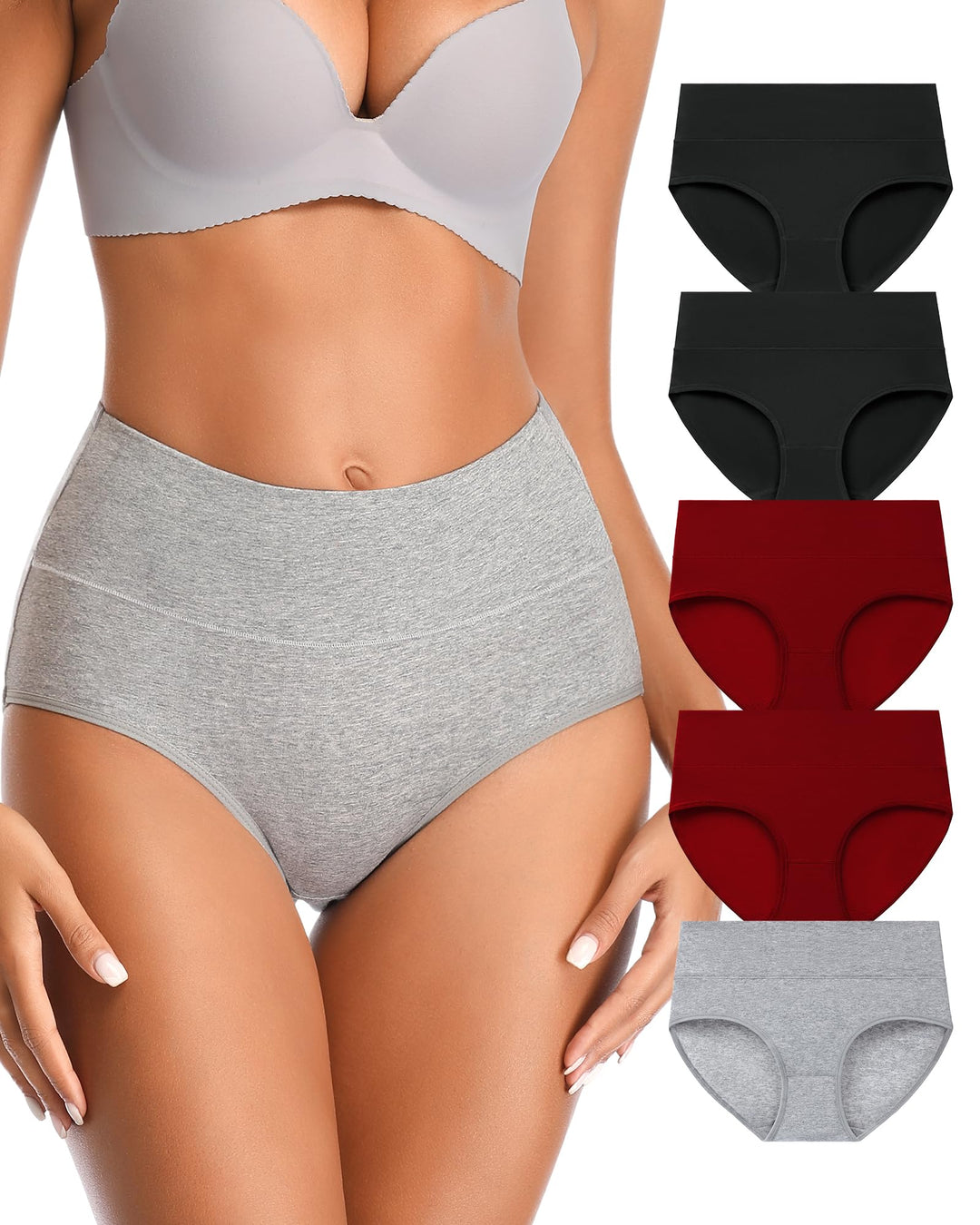 Annenmy Women's High Waist Cotton Briefs, Multicolor, M, 5 Count