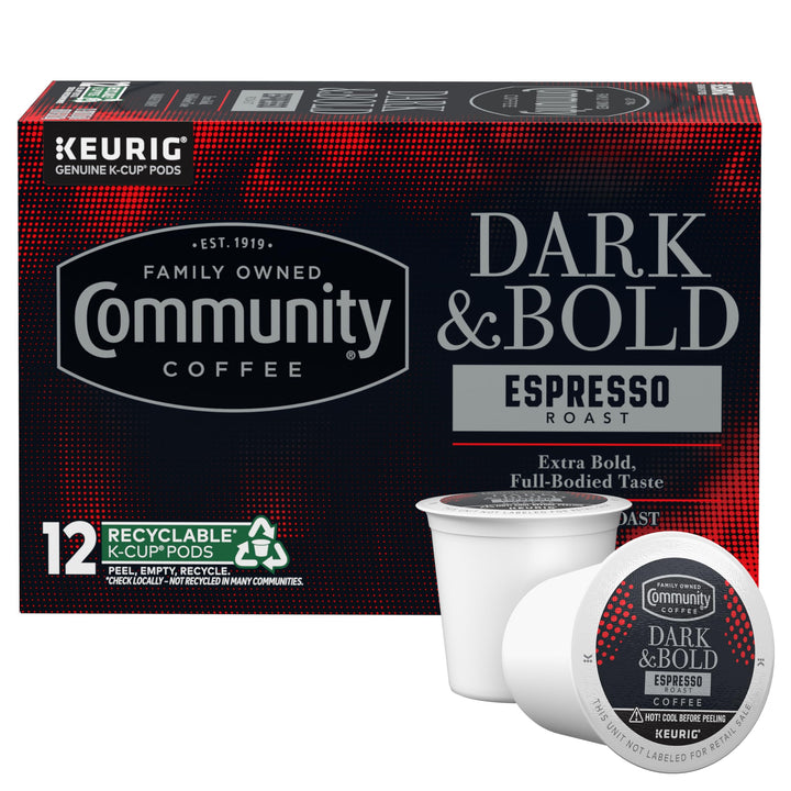 Community Coffee Espresso Roast Coffee Pods, Extra Dark, 12 Count
