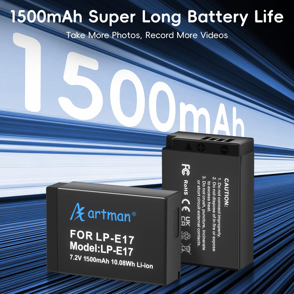 A Artman LP-E17 Battery and Charger, 1500mAh, 2 Count