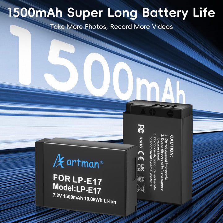 A Artman LP-E17 Battery and Charger, 1500mAh, 2 Count