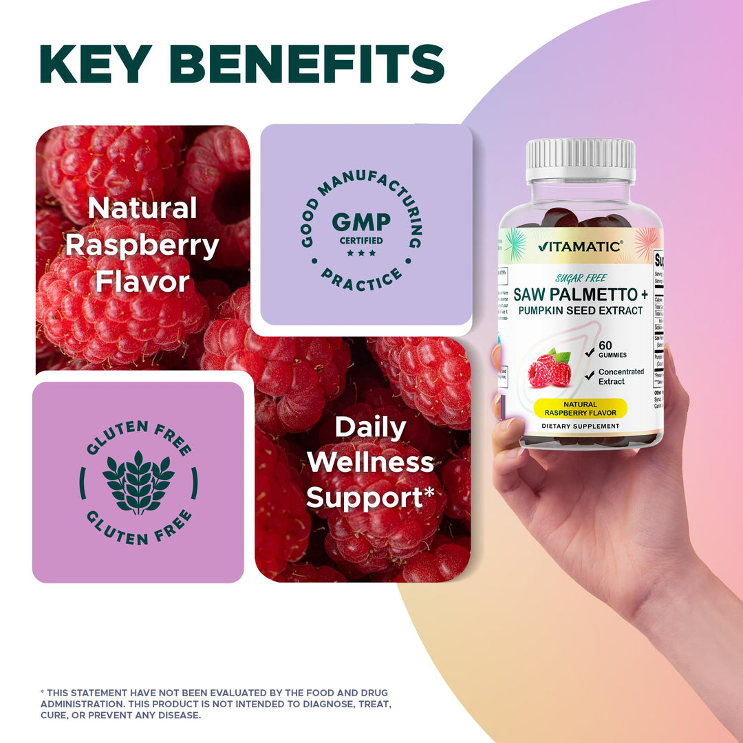 Vitamatic Saw Palmetto & Pumpkin Seed Gummies, Raspberry, 60 Count