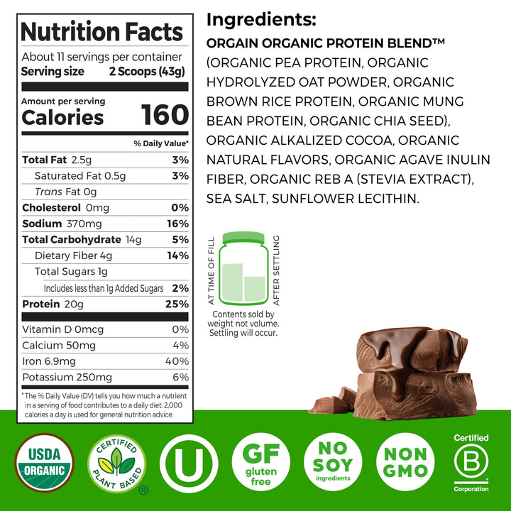 Orgain Organic Vegan Protein Powder, Chocolate, 1.05 lb