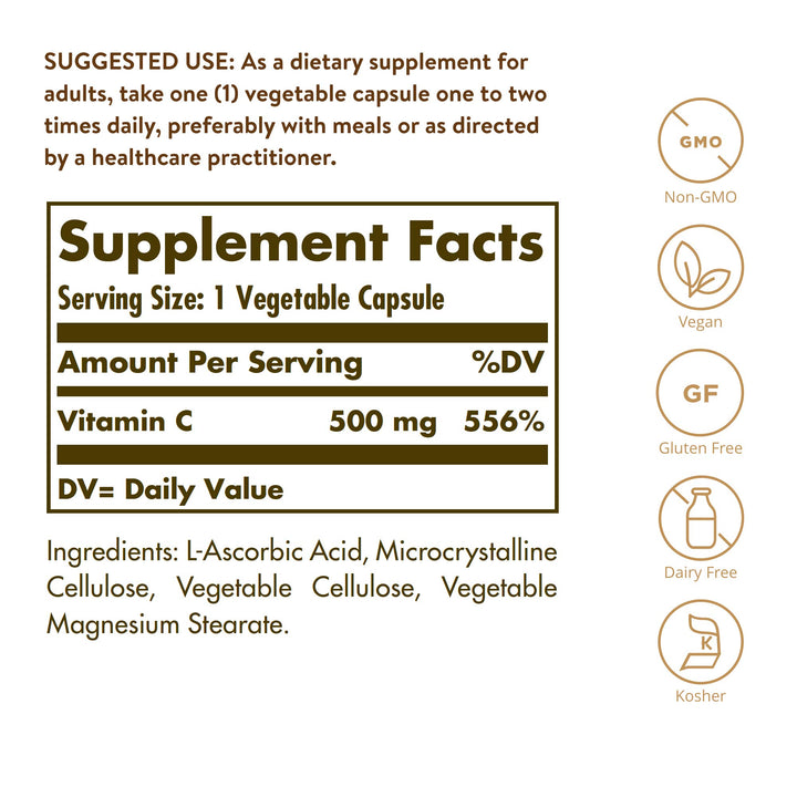Solgar Vitamin C, 500 mg, 250 Count