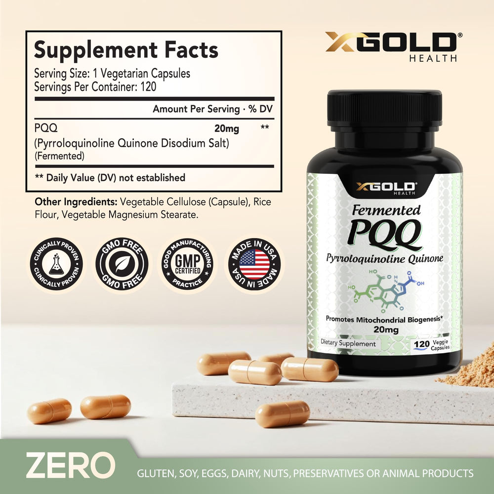 X Gold Health PQQ Supplement Veggie Capsules, 120 Count