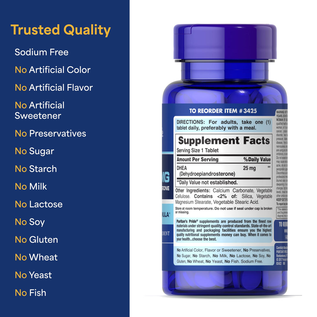 Puritan's Pride DHEA Anti-Aging Tablets, 25 mg, 250 Count