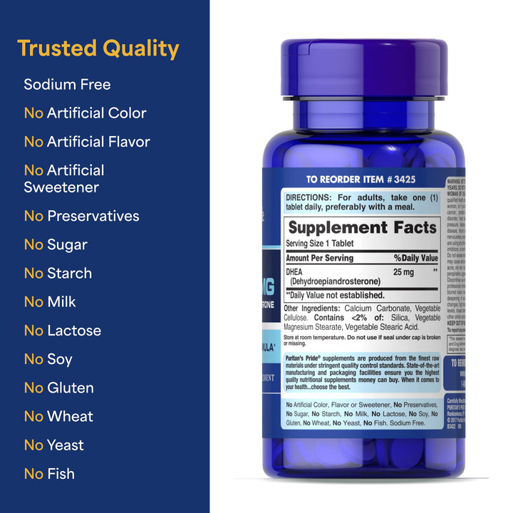 Puritan's Pride DHEA Anti-Aging Tablets, 25 mg, 250 Count